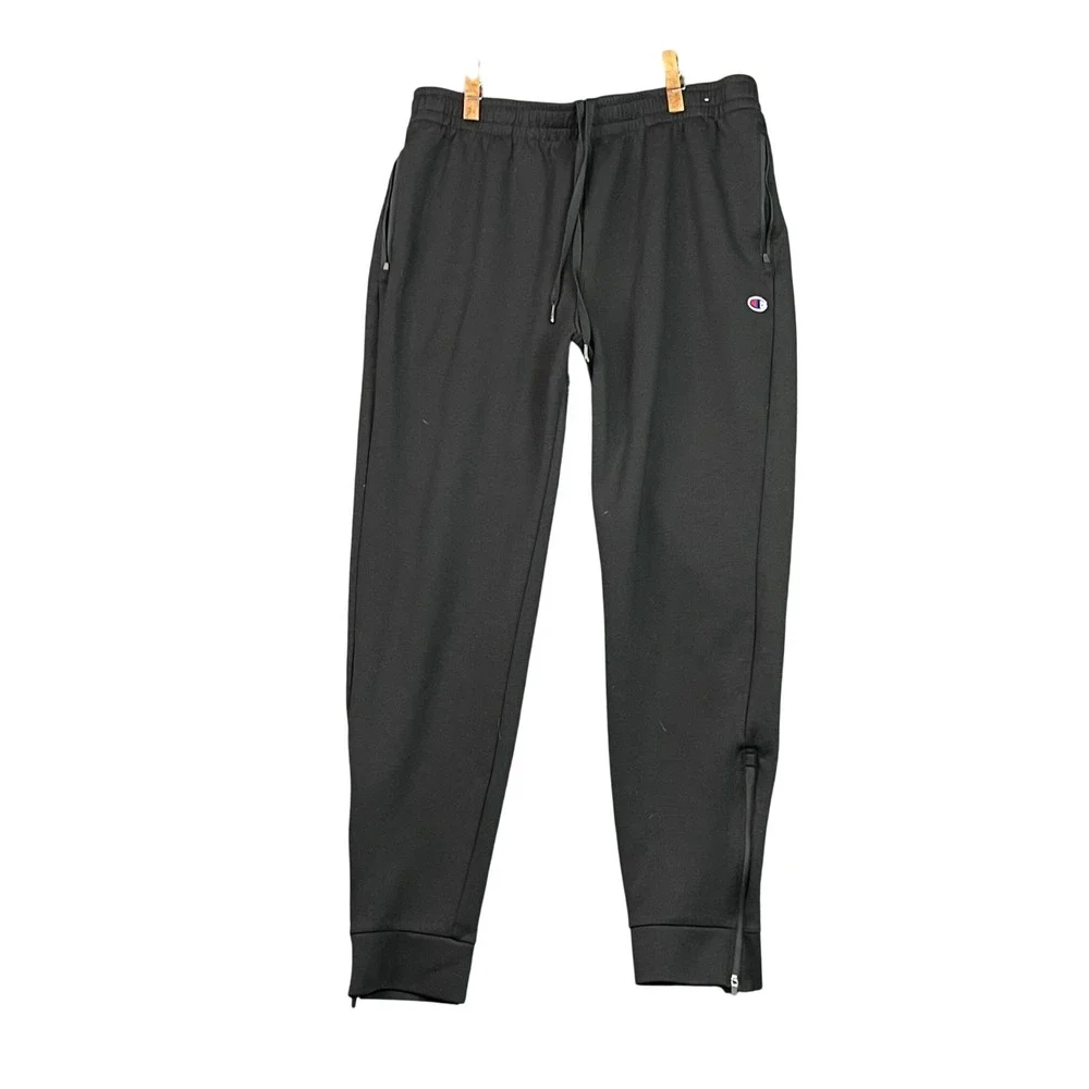 Champion Joggers Mens Large Black Ankle Zip Athletic Sweatpants Tapered Pants